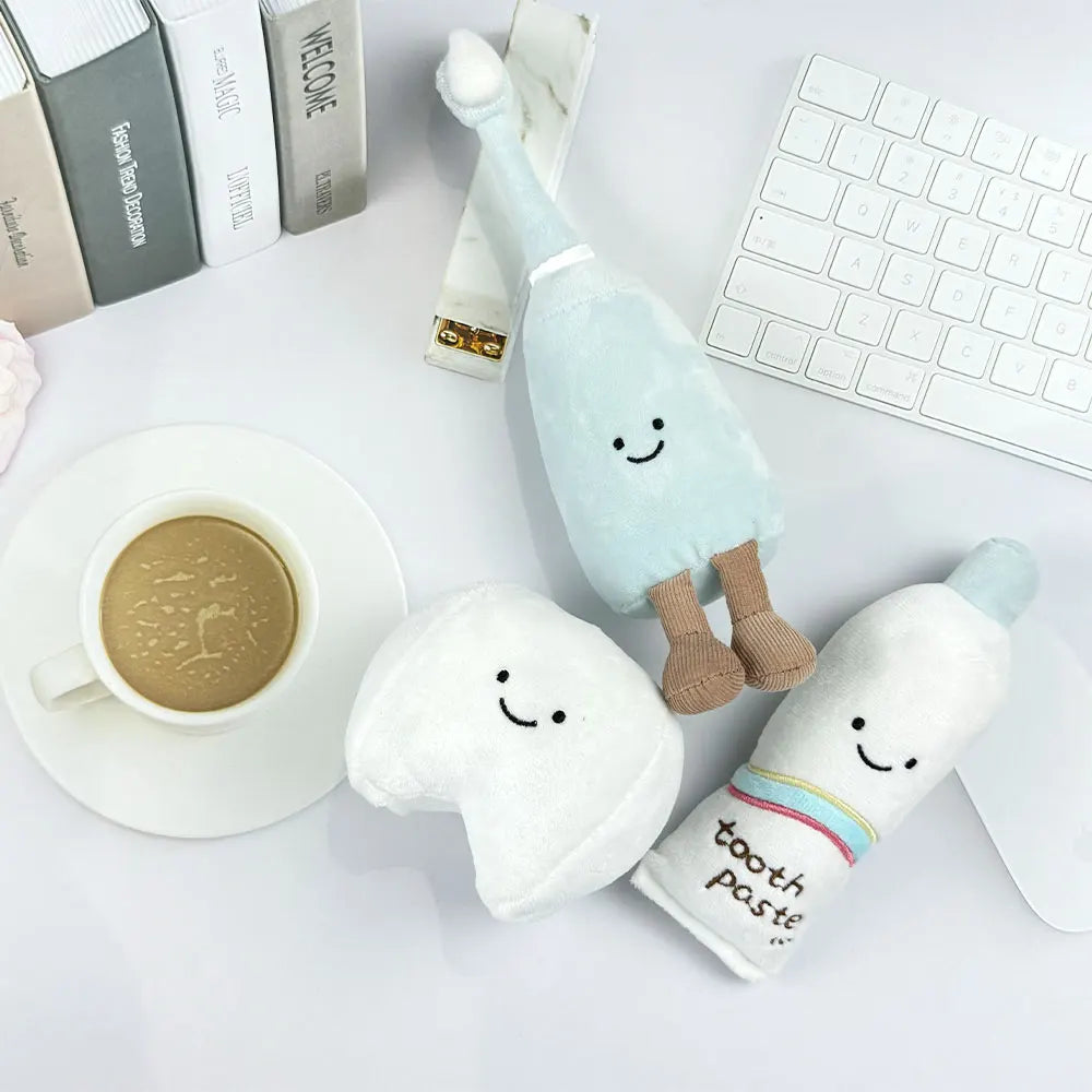 BRUSHiE Dentist Doll toys with quirky toothbrush and toothpaste plush for children's dental care learning.
