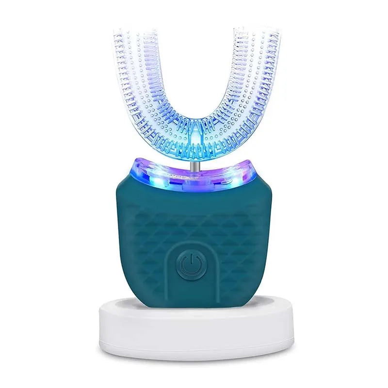 BRUSHiE u-shaped toothbrush designed for kids, featuring soft silicone and safe sonic motion for effective cleaning.