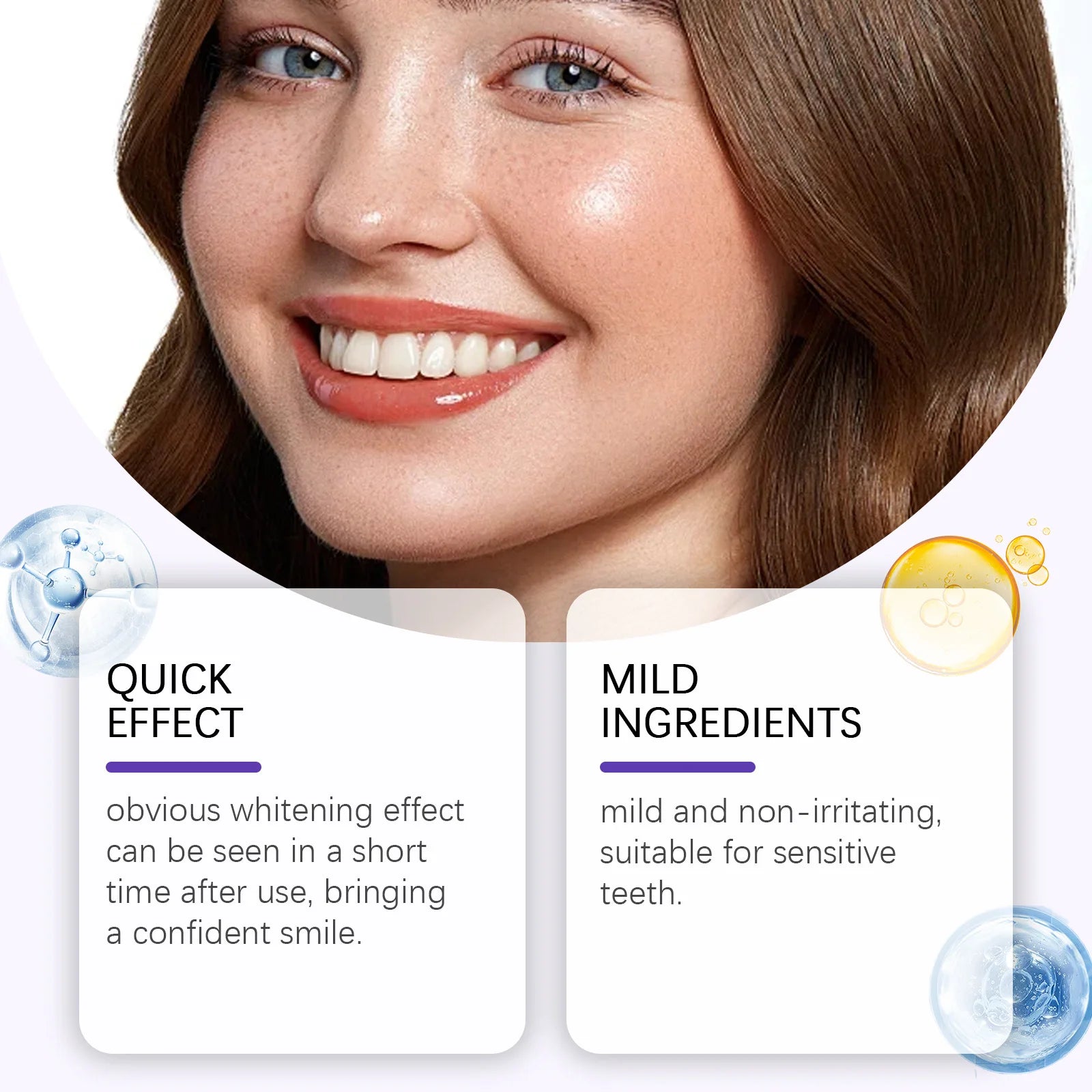 BRUSHiE tooth patches providing quick whitening effect and mild ingredients suitable for sensitive teeth.