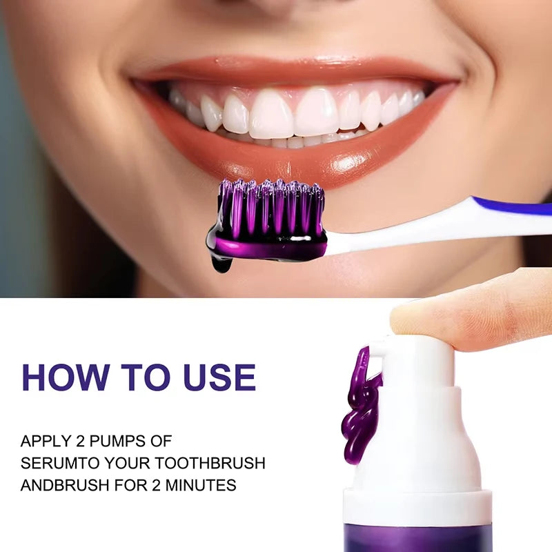 Person brushing teeth with BRUSHiE whitening toothpaste, promoting fresh smiles and effective stain removal.